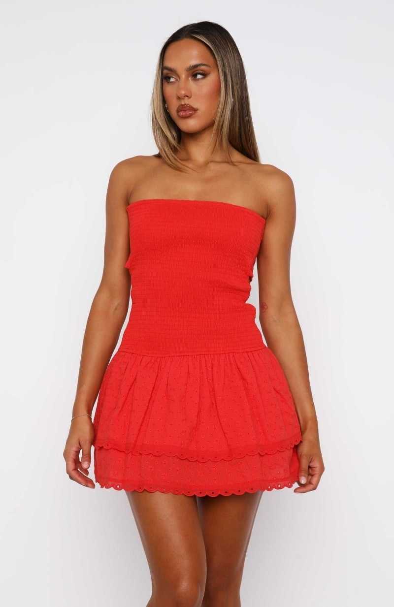 White Fox Seeking You Strapless Mini Dress Chilli | YWCDSH-724