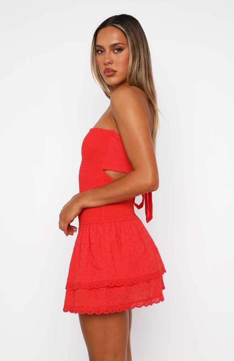 White Fox Seeking You Strapless Mini Dress Chilli | YWCDSH-724