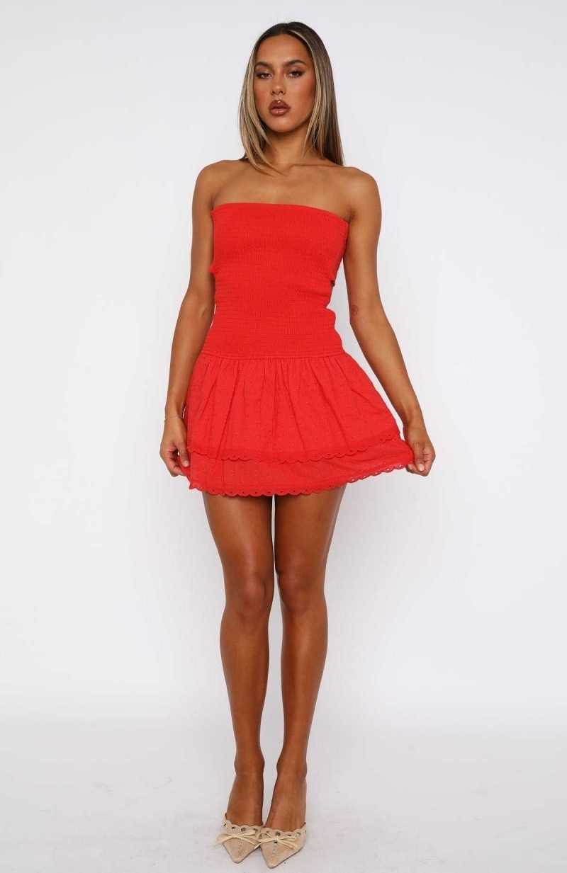 White Fox Seeking You Strapless Mini Dress Chilli | YWCDSH-724