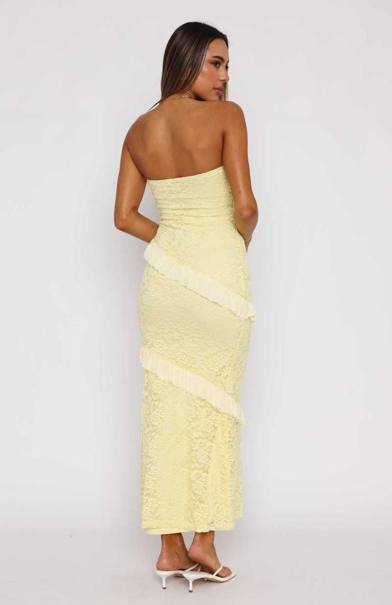 White Fox She's A Masterpiece Lace Maxi Dress Lemon | GIUNEA-864