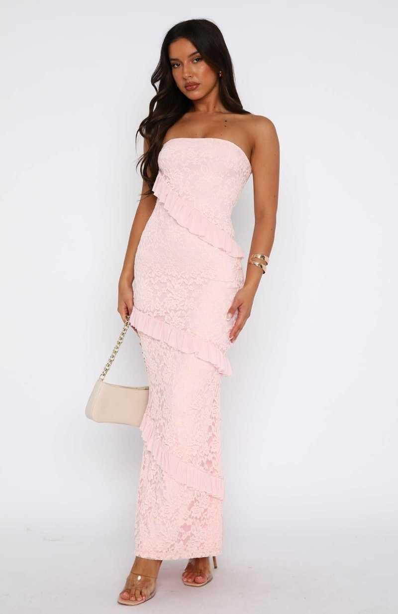 White Fox She's A Masterpiece Lace Maxi Dress Pink | NCIJQG-346