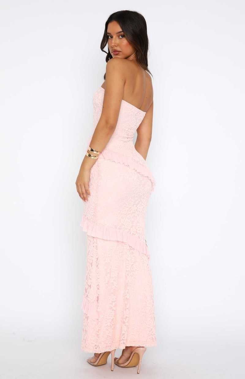 White Fox She's A Masterpiece Lace Maxi Dress Pink | NCIJQG-346