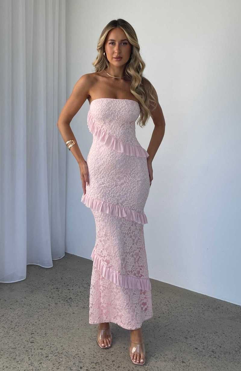 White Fox She\'s A Masterpiece Lace Maxi Dress Pink | NCIJQG-346