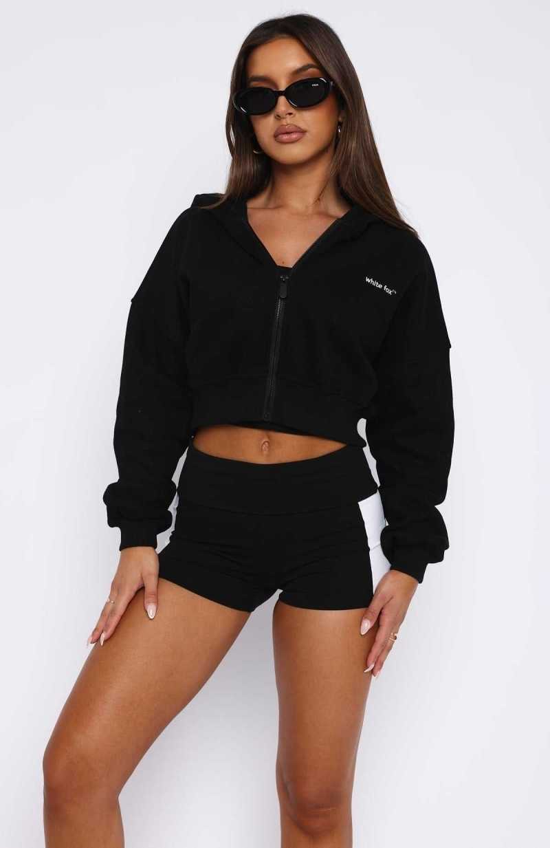 White Fox She's Effortless Cropped Hoodie Black | HUPERM-460