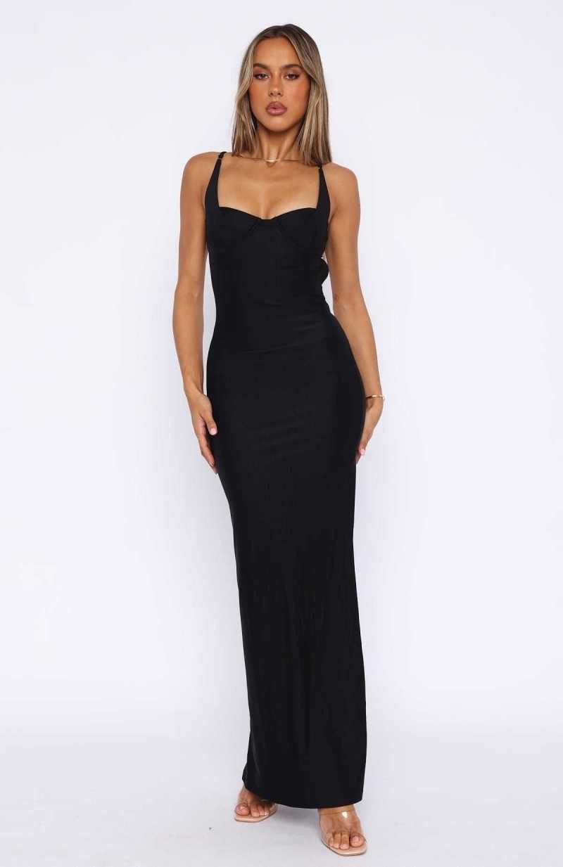 White Fox Shooting Star Maxi Dress Black | YKUJPA-312