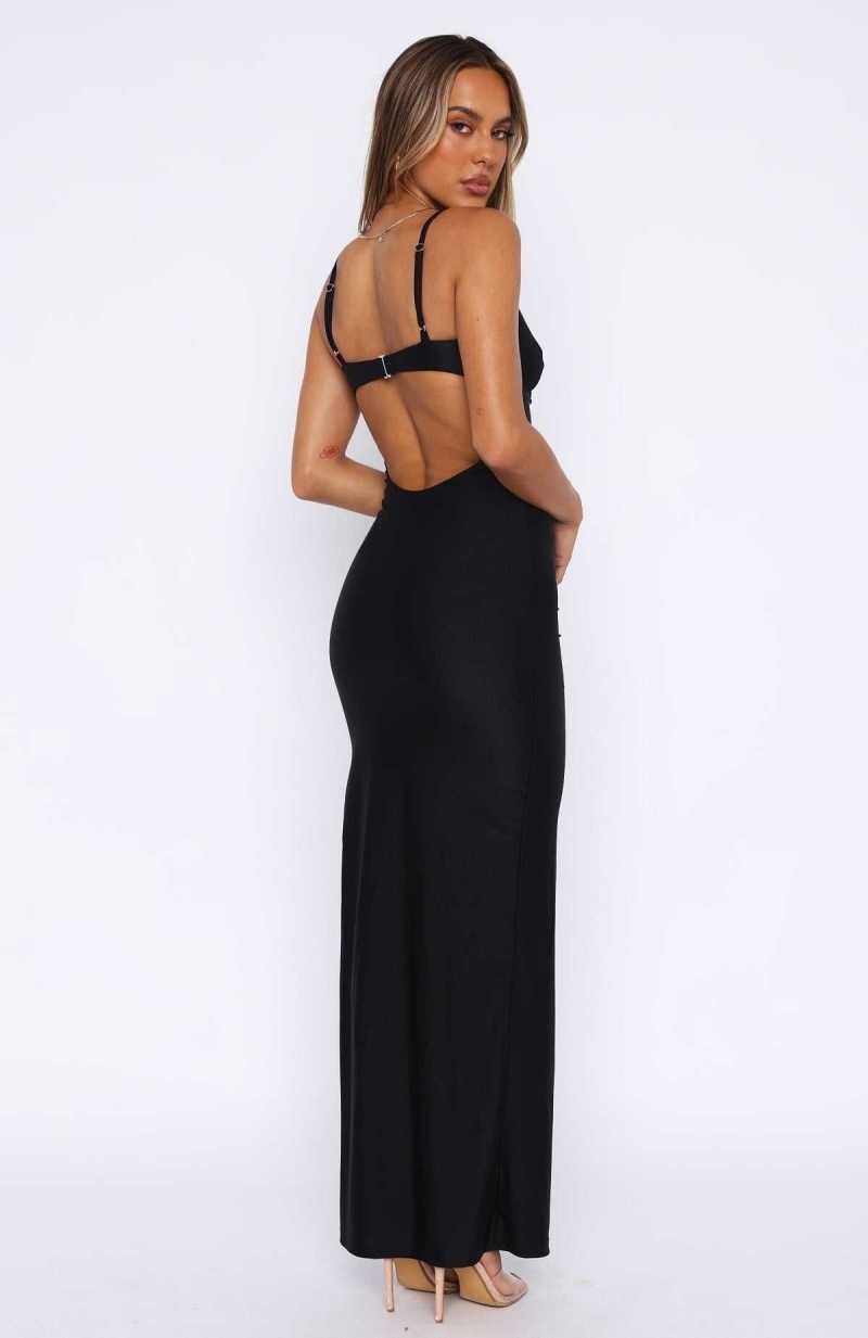 White Fox Shooting Star Maxi Dress Black | YKUJPA-312