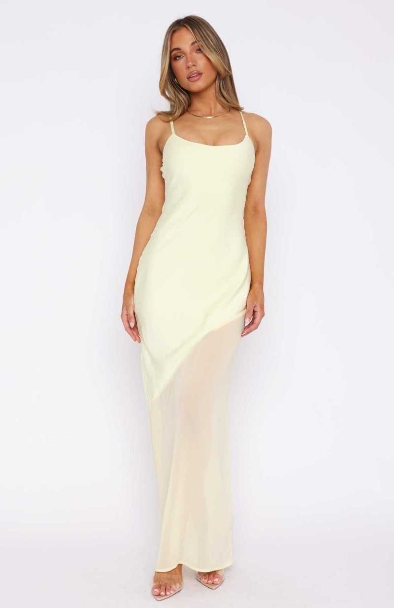 White Fox Shout Louder Maxi Dress Lemon | CIQSFG-032