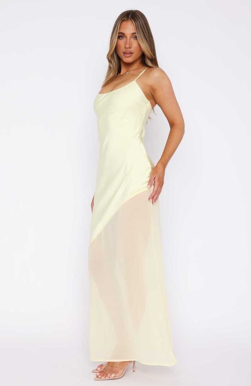 White Fox Shout Louder Maxi Dress Lemon | CIQSFG-032