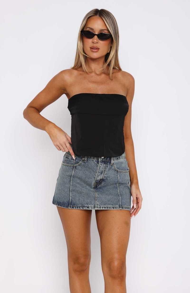 White Fox Single Soon Denim Mini Skirt Brown Blue | RYISJO-401