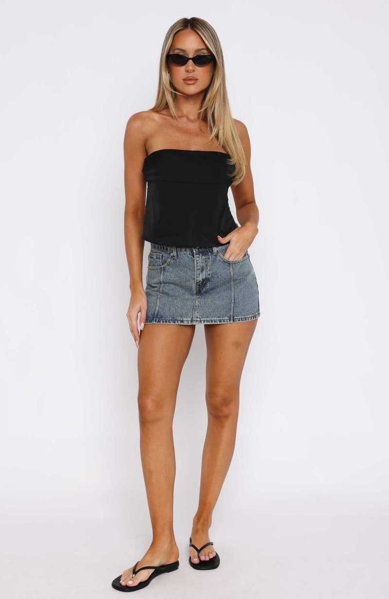 White Fox Single Soon Denim Mini Skirt Brown Blue | RYISJO-401