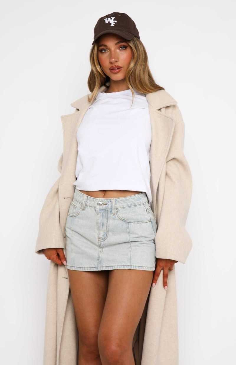 White Fox Single Soon Denim Mini Skirt Light Blue Acid | TXSZBK-527