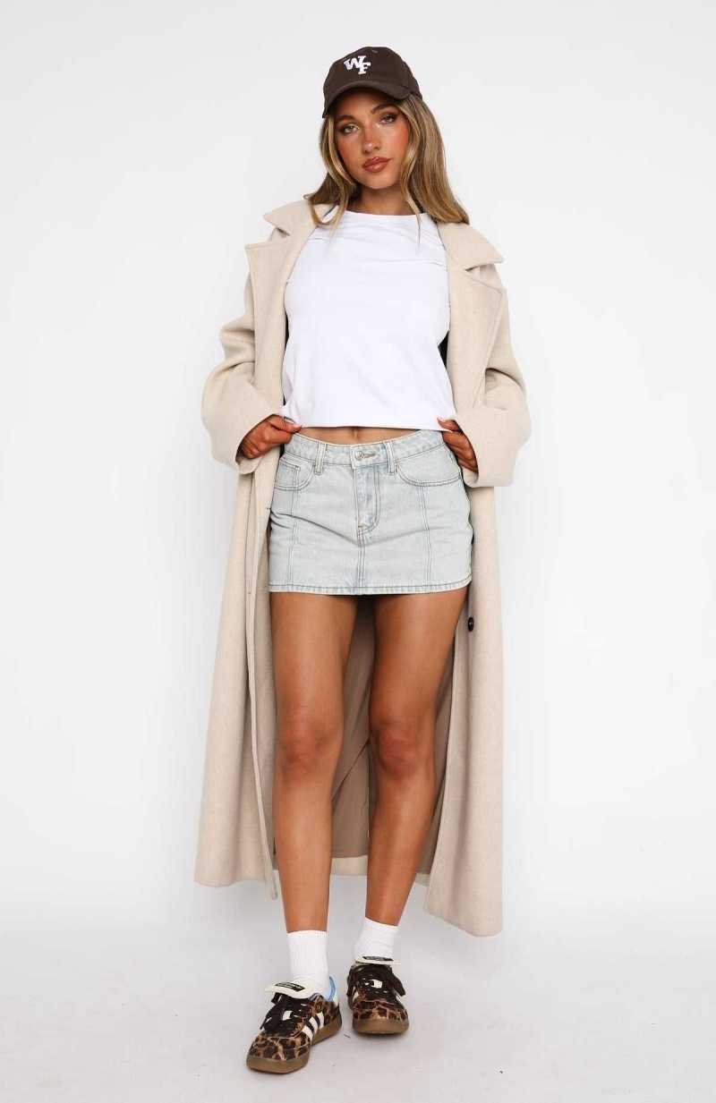 White Fox Single Soon Denim Mini Skirt Light Blue Acid | TXSZBK-527