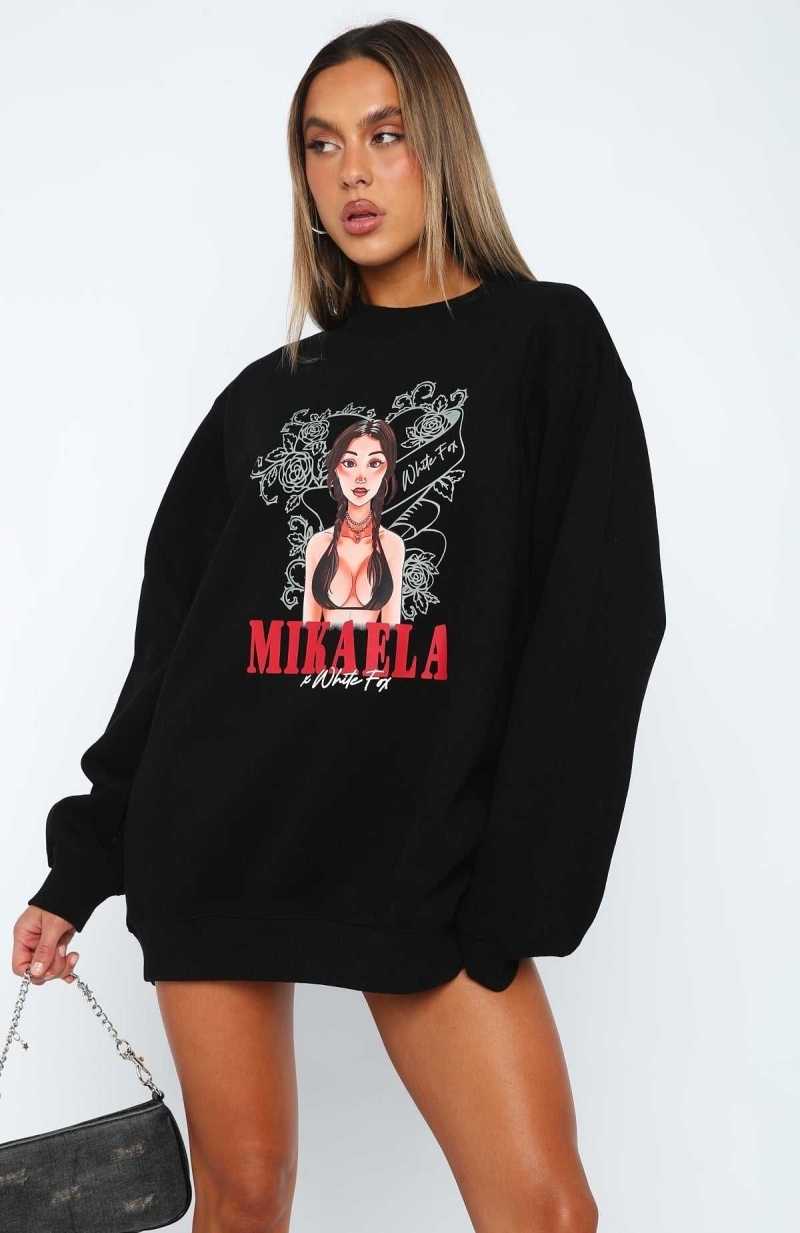 White Fox Situationship Oversized Sweater Black | HDAORC-219