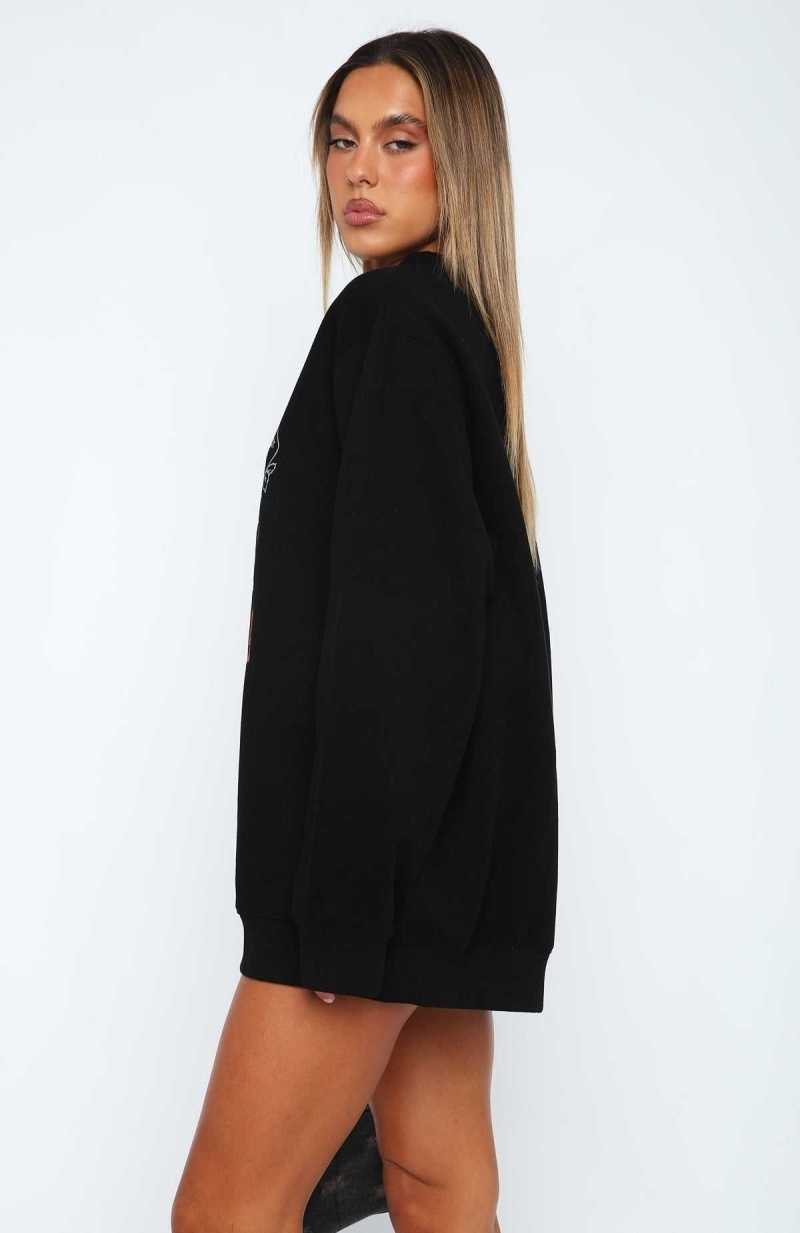 White Fox Situationship Oversized Sweater Black | HDAORC-219