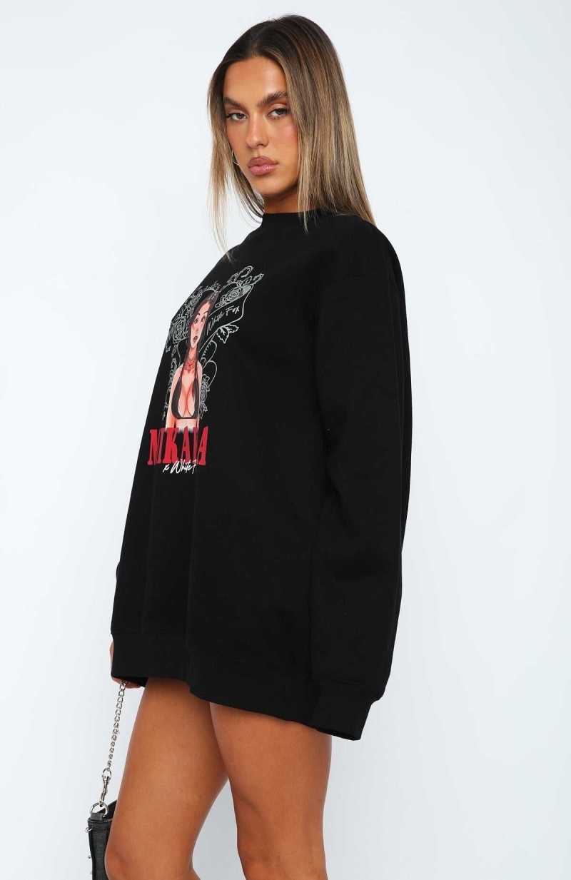 White Fox Situationship Oversized Sweater Black | HDAORC-219