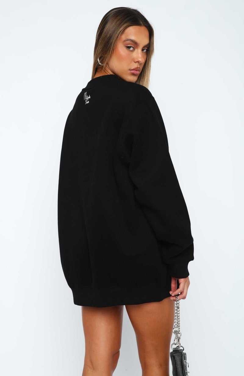 White Fox Situationship Oversized Sweater Black | HDAORC-219