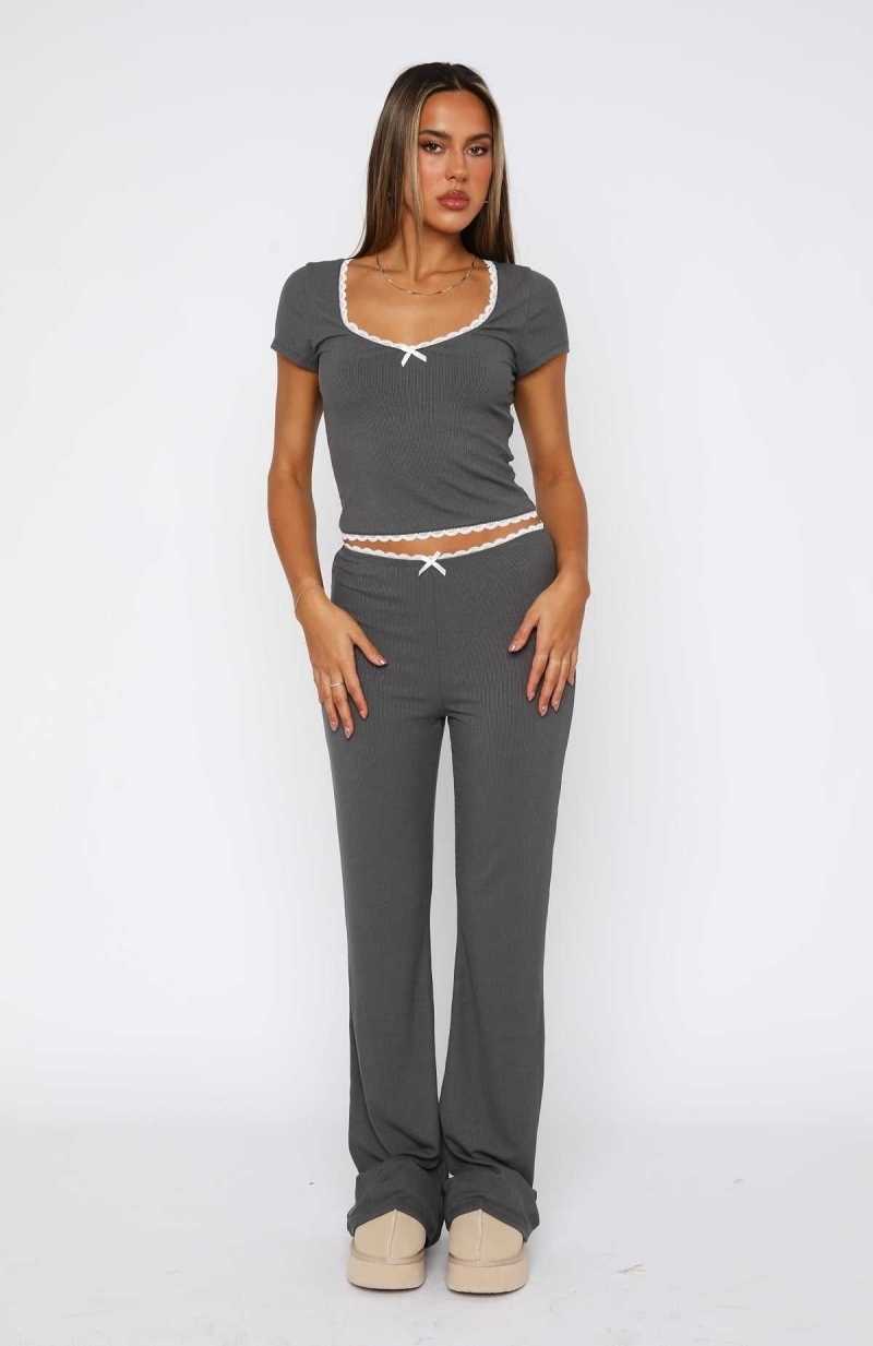 White Fox Slumber Party Pyjama Set Charcoal | GQCLPZ-372