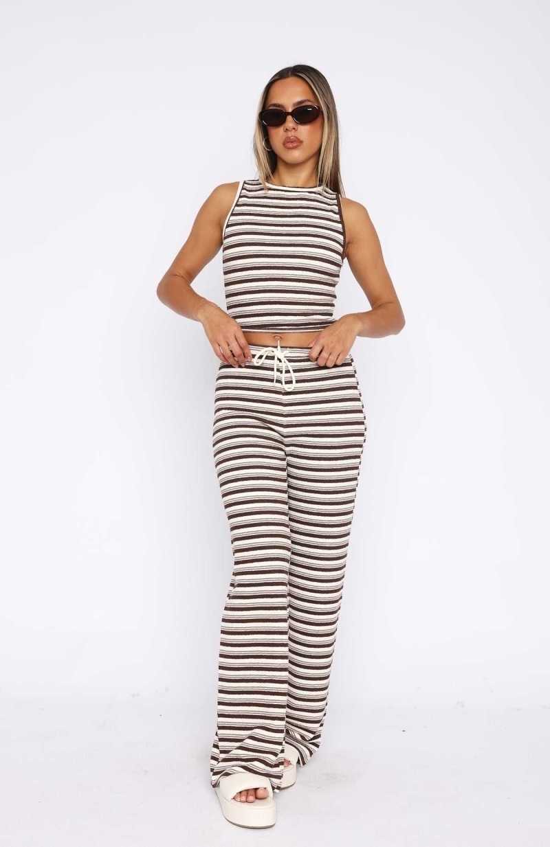 White Fox So Much Drama Striped Pants Brown | MOJCAR-780