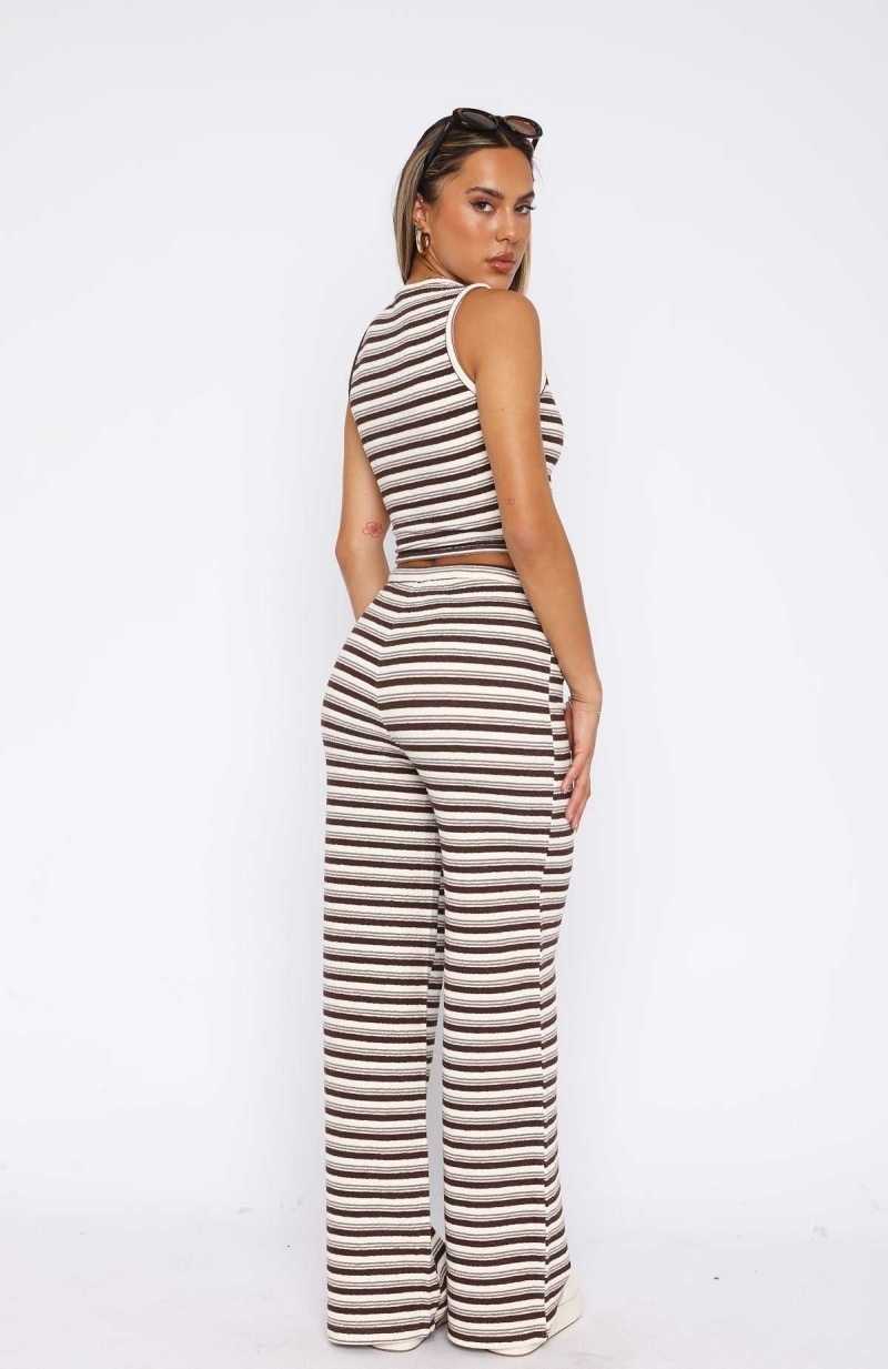 White Fox So Much Drama Striped Pants Brown | MOJCAR-780