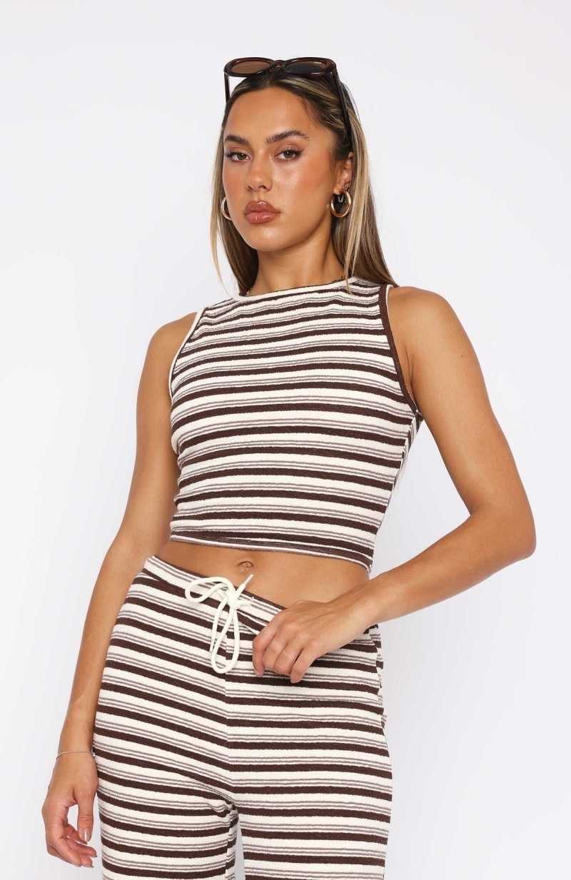 White Fox So Much Drama Striped Tank Top Brown | DGZJXA-023