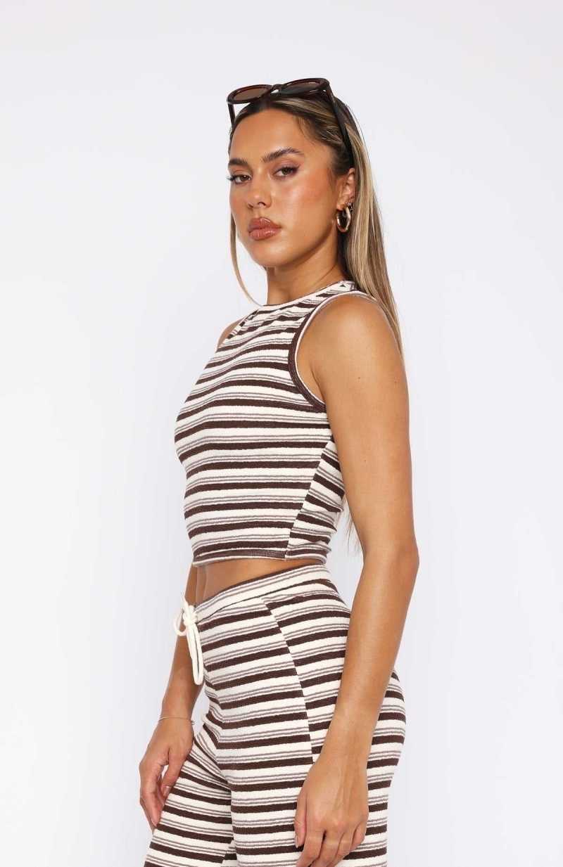 White Fox So Much Drama Striped Tank Top Brown | DGZJXA-023