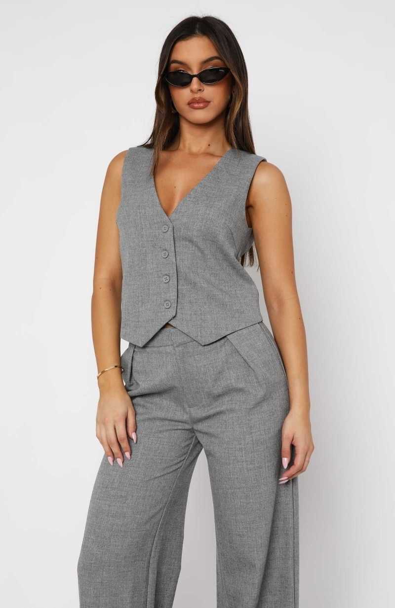 White Fox Socialite Vest Grey | NHWEOM-458