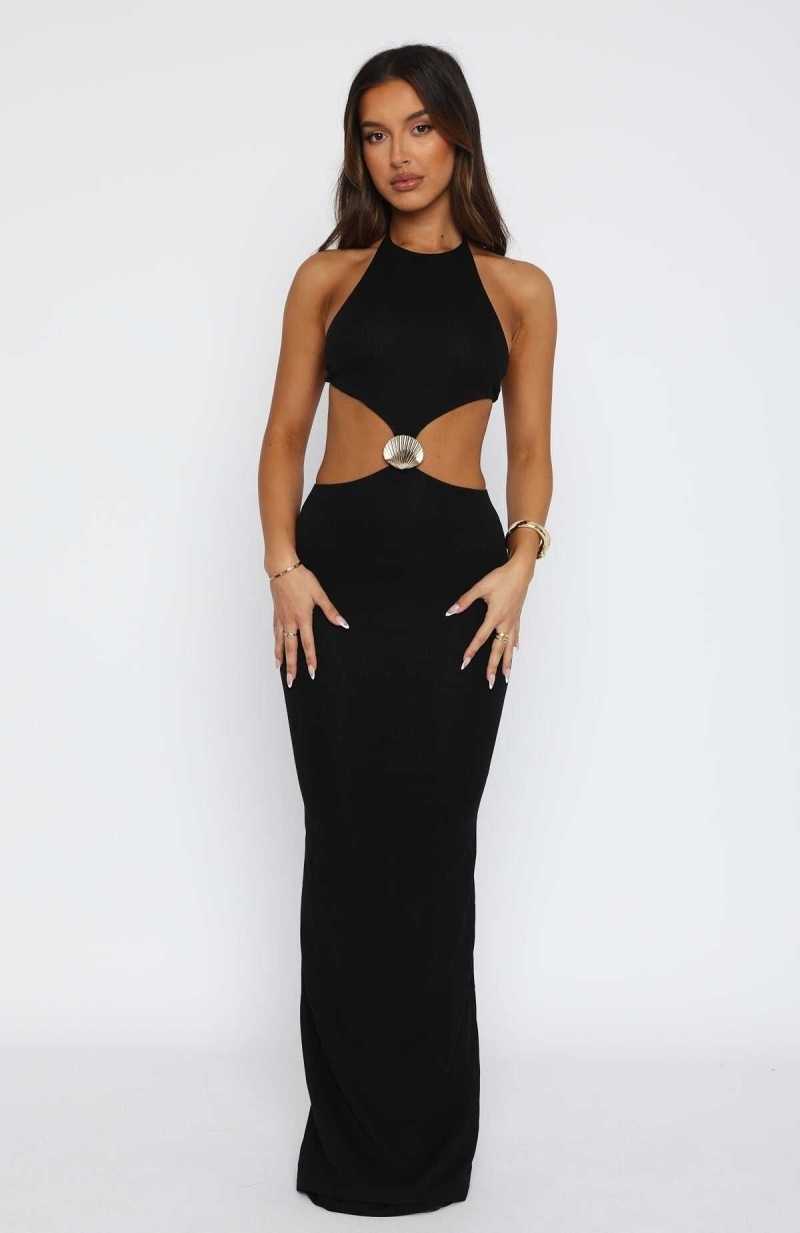 White Fox Soft Sands Maxi Dress Black | YVMTXH-967