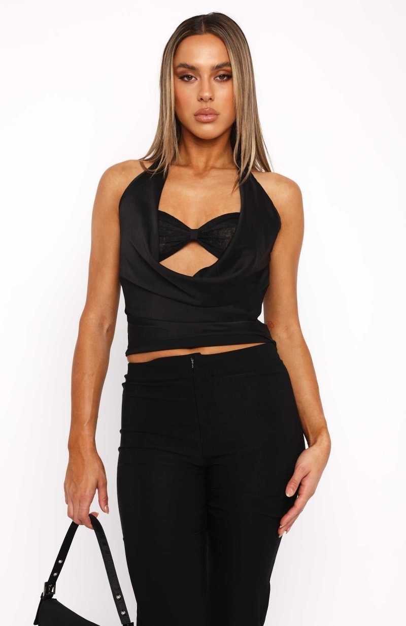 White Fox Softer Side Two Piece Halter Top Black | GFTYPS-407