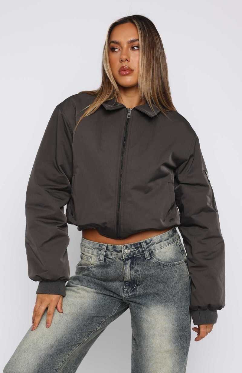 White Fox Something Forgotten Bomber Jacket Slate | DCERFH-631