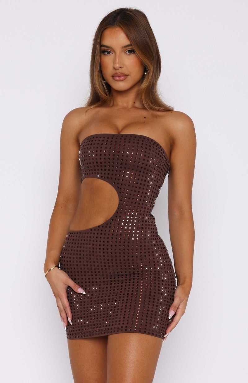 White Fox Sparkle For Me Embellished Mini Dress Chocolate | VRJTDP-190