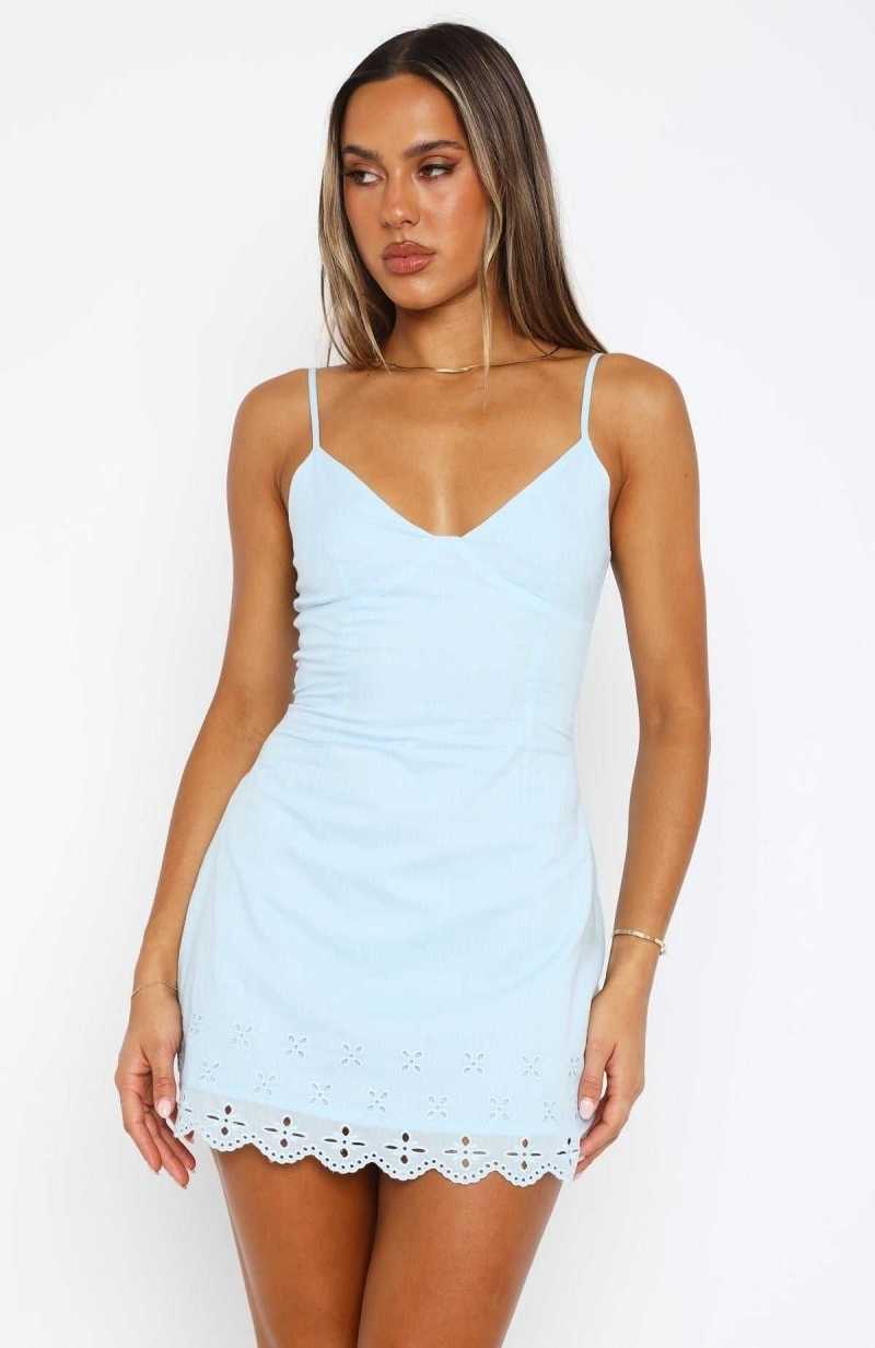 White Fox Spin Me Mini Dress Baby Blue | WFQJOA-410