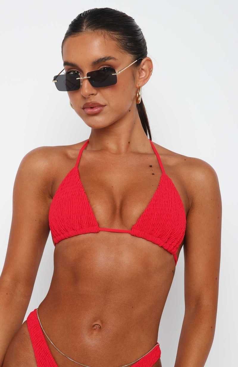 White Fox St Lucia Bikini Top Red Ruched | CJVISU-192