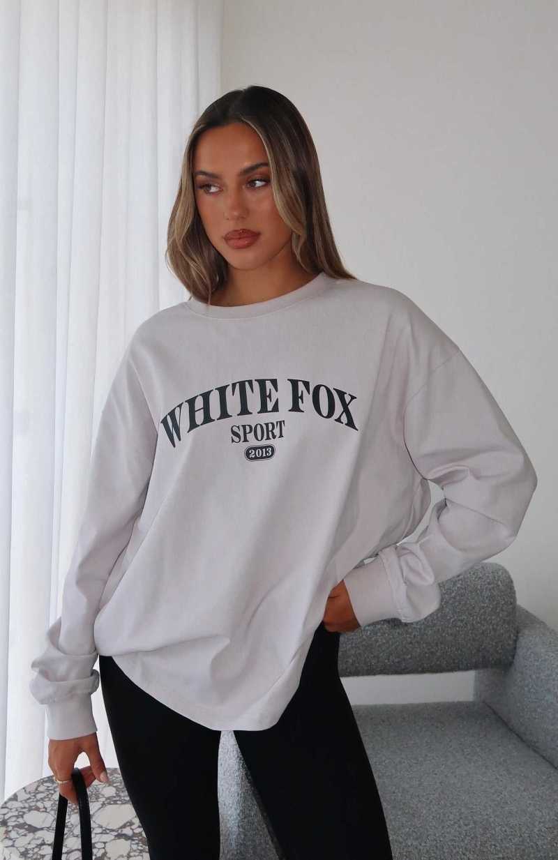 White Fox Stand With You Long Sleeve Oversized Tee Moon | QVUTIC-842