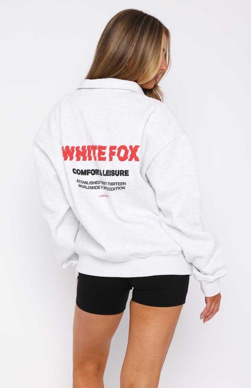 White Fox Standing On Business Zip Front Sweater Grey Marle | WMDVOA-305