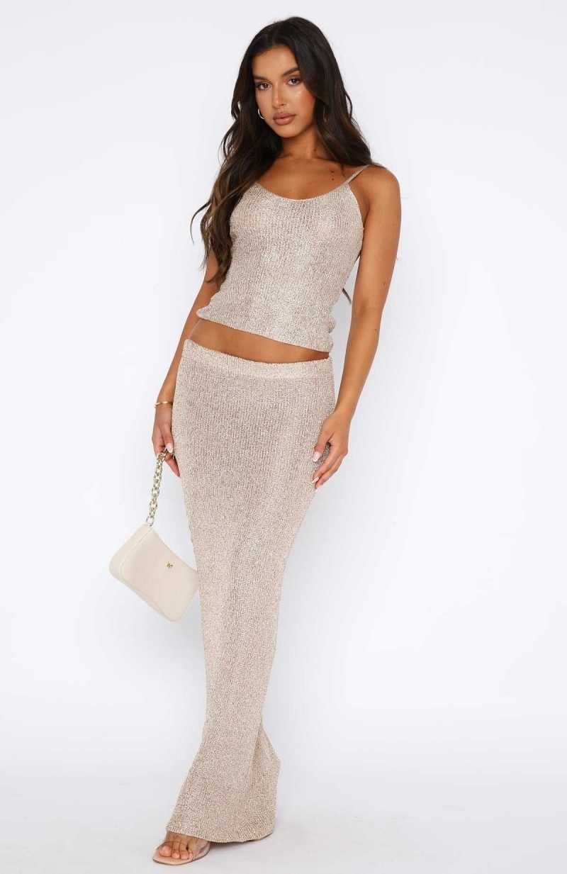 White Fox Star Shining Sequin Knit Maxi Skirt Champagne | YCFTNX-547