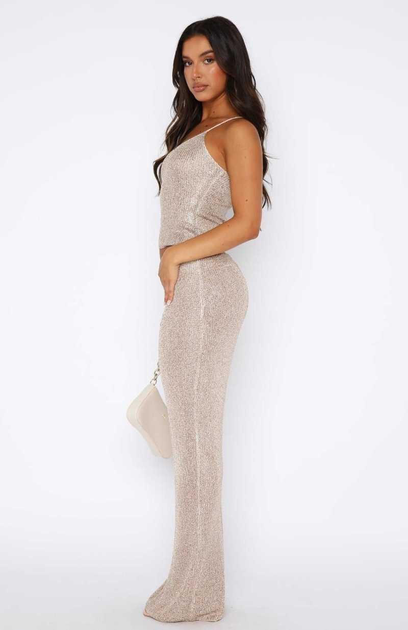 White Fox Star Shining Sequin Knit Maxi Skirt Champagne | YCFTNX-547