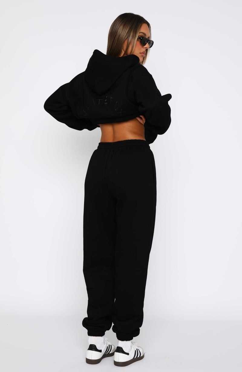 White Fox Stay Lifted Sweatpants Black | ZTIYLC-854