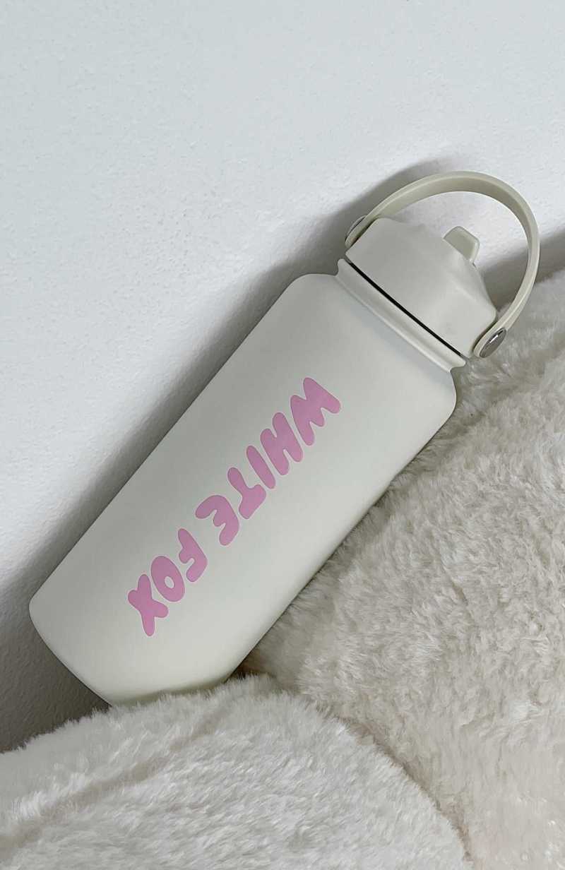 White Fox Staying Hydrated Drink Bottle Off White/Pink | NPFUWH-318