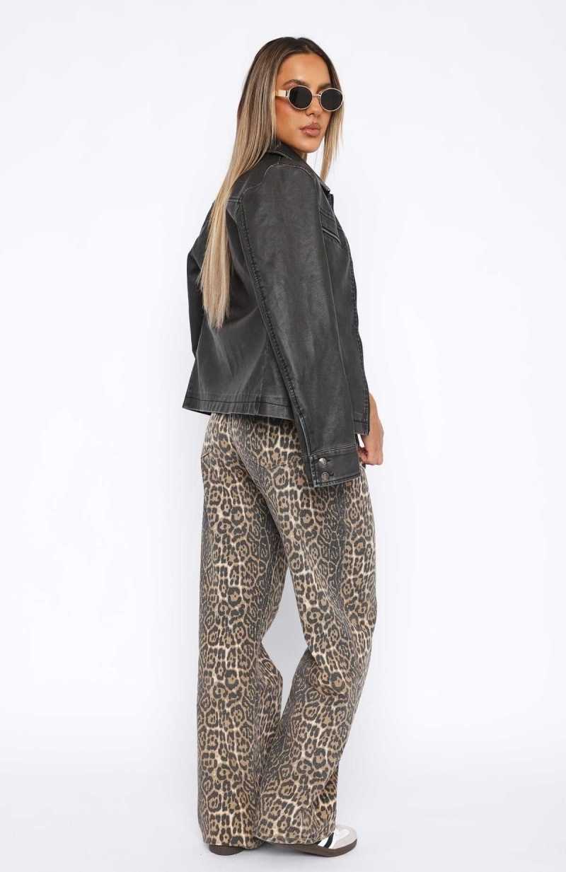 White Fox Stella Low Rise Wide Leg Jeans Leopard | LHTRYS-946