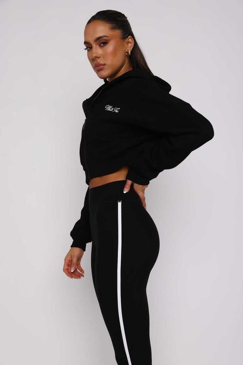 White Fox Stepping Out Cropped Hoodie Black | IRJQDO-932