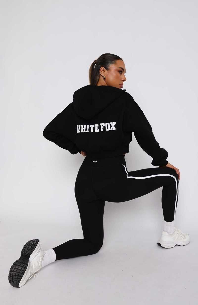 White Fox Stepping Out Cropped Hoodie Black | IRJQDO-932