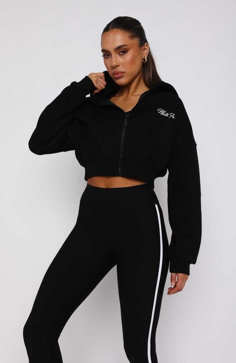 White Fox Stepping Out Cropped Hoodie Black | QLARHT-126