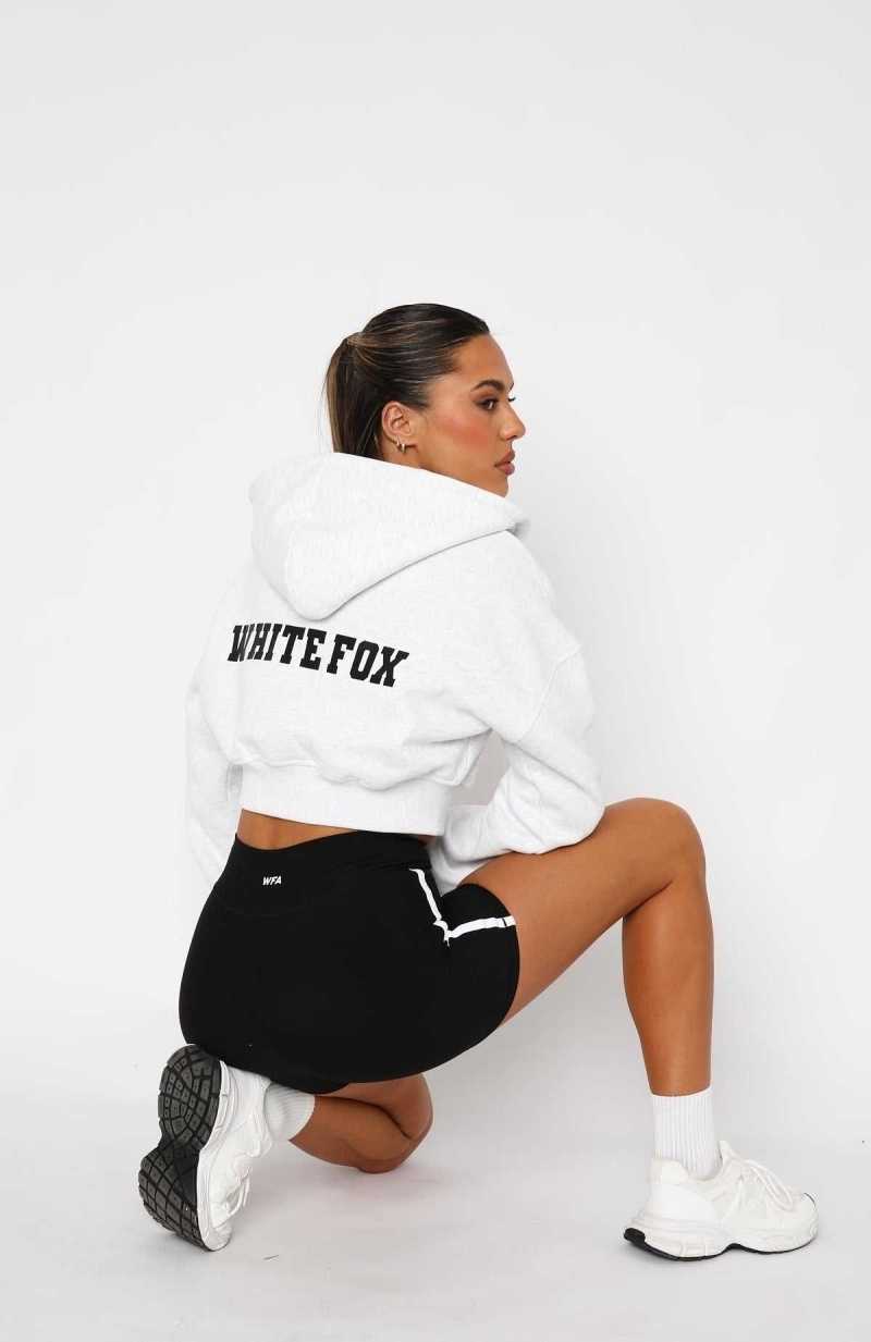 White Fox Stepping Out Cropped Hoodie Grey Marle | JSXPDI-018