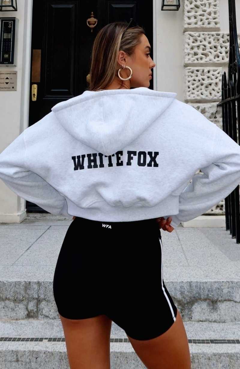 White Fox Stepping Out Cropped Hoodie Grey Marle | JSXPDI-018