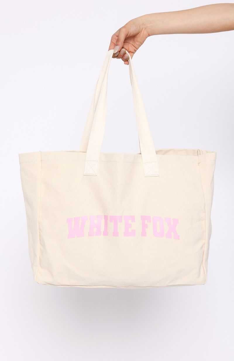 White Fox Stepping Out Tote Bag Natural/Pink | IAUOXH-279