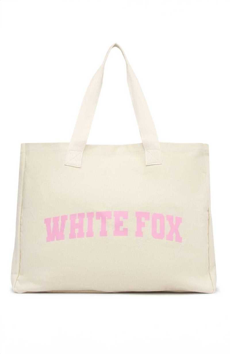 White Fox Stepping Out Tote Bag Natural/Pink | IAUOXH-279