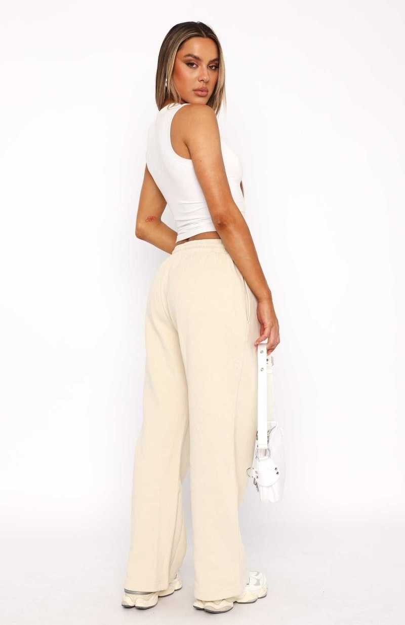 White Fox Stick With Me Wide Leg Sweatpants Sand | LPOHNE-761