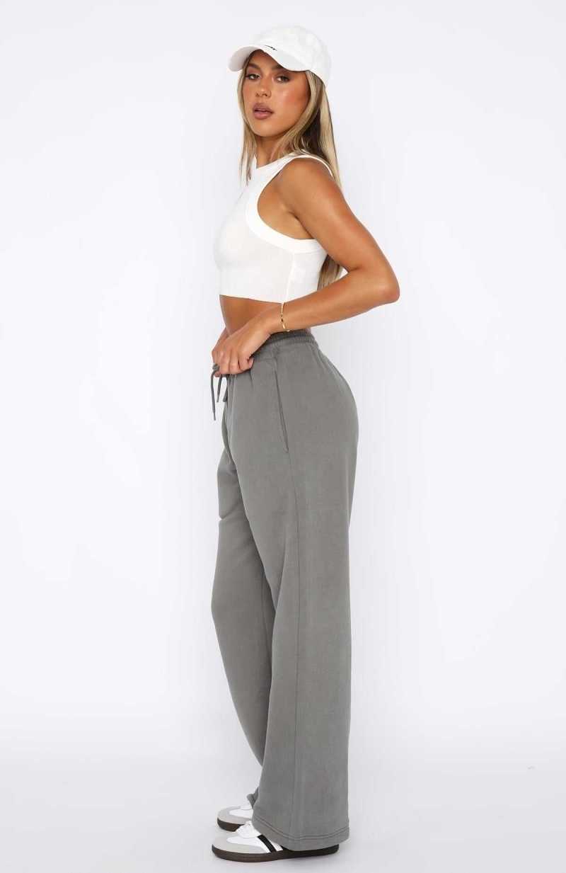 White Fox Stick With Me Wide Leg Sweatpants Slate | BTNHQV-102