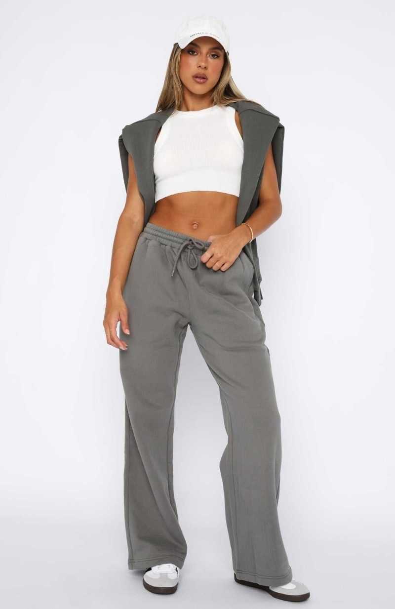 White Fox Stick With Me Wide Leg Sweatpants Slate | BTNHQV-102