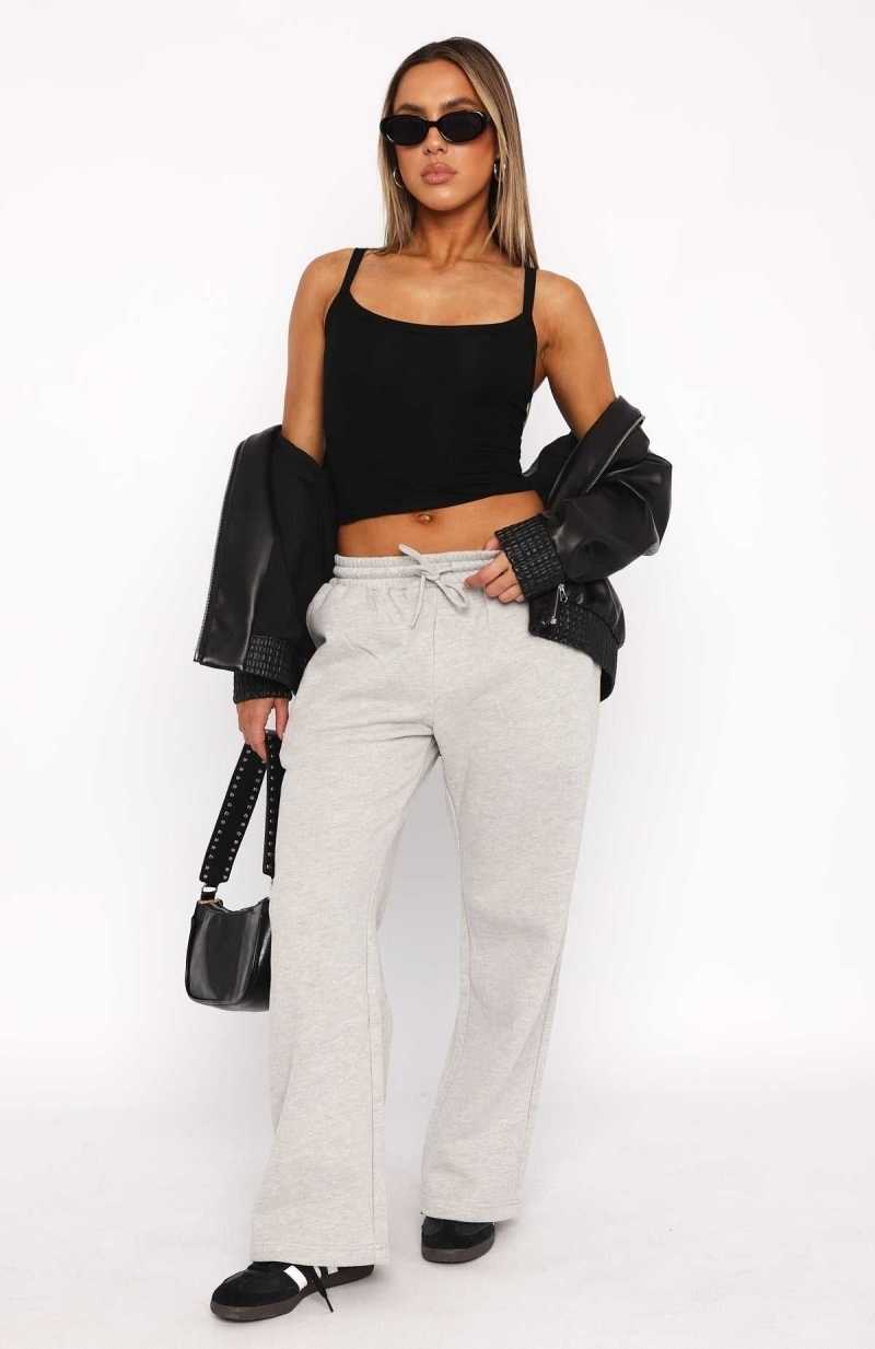 White Fox Stick With Me Wide Leg Sweatpants Grey Marle | PECDYN-792